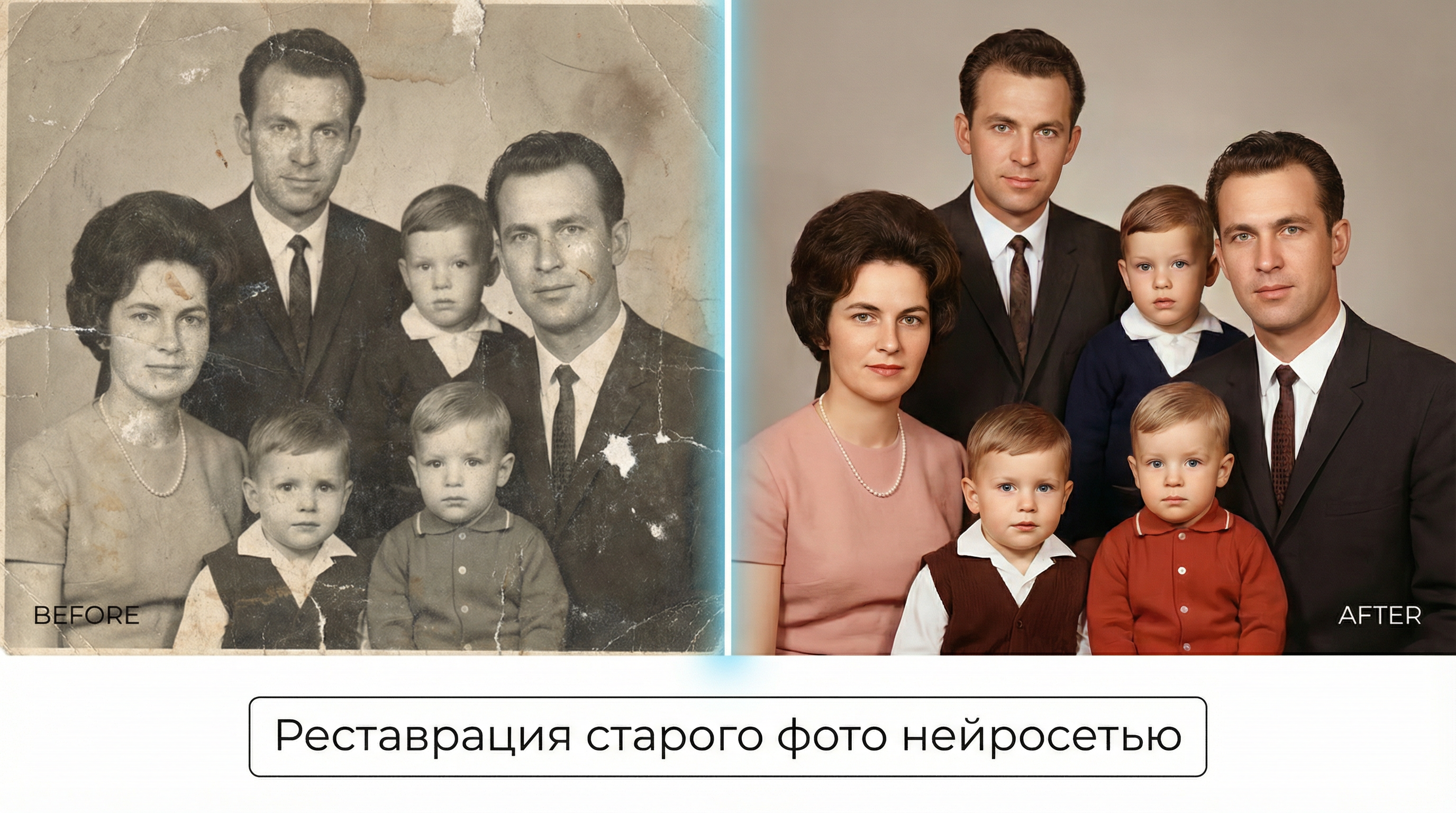 Реставрация старого фото нейросетью — до и после